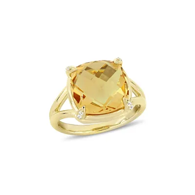 Silver Gemstone Sterling Solitaire Ring with Citrine and White Topaz