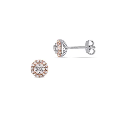 Halo Vintage Sterling Silver Stud Earrings with 0.25 CT. T.W. Diamond