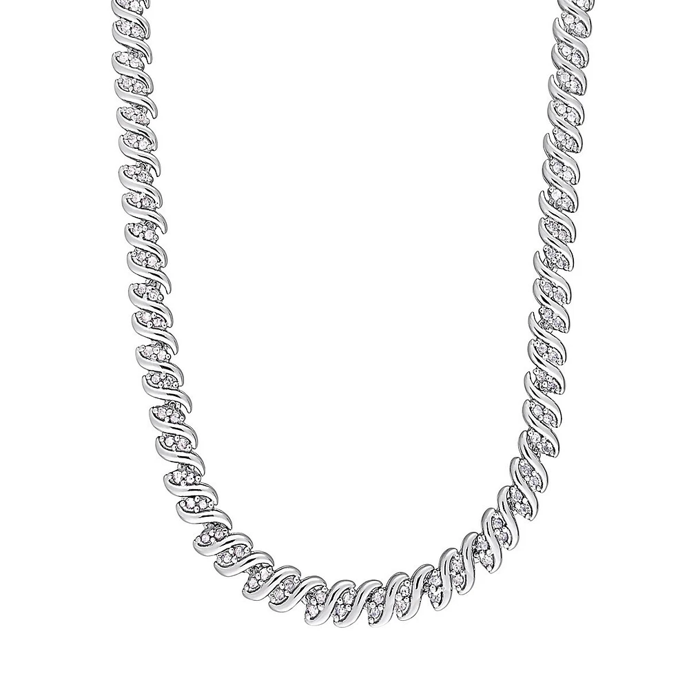 Silver Diamond Twist Tennis Sterling Silver Necklace with 2 CT. T.W. Diamond