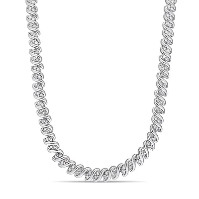 Silver Diamond Twist Tennis Sterling Silver Necklace with 2 CT. T.W. Diamond