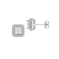 Halo round Sterling Silver Stud Earrings with 0.04 CT. T.W. Diamond