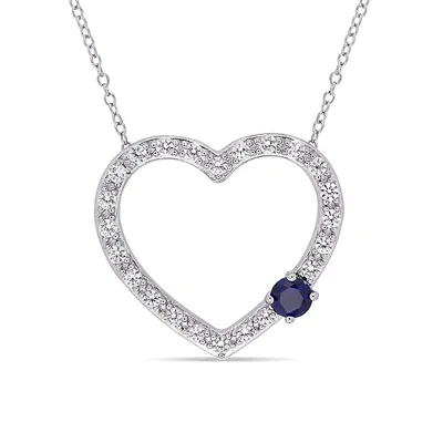 Silver Gemstone Sterling Silver and Blue and White Sapphire Heart Necklace