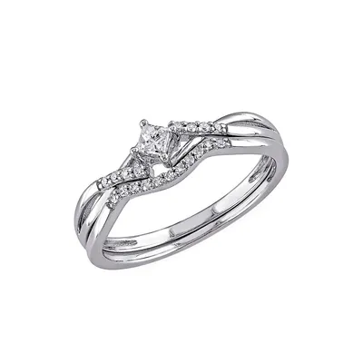 0.20 CT. T.W. Diamond and Sterling Silver Crossover Bridal Ring