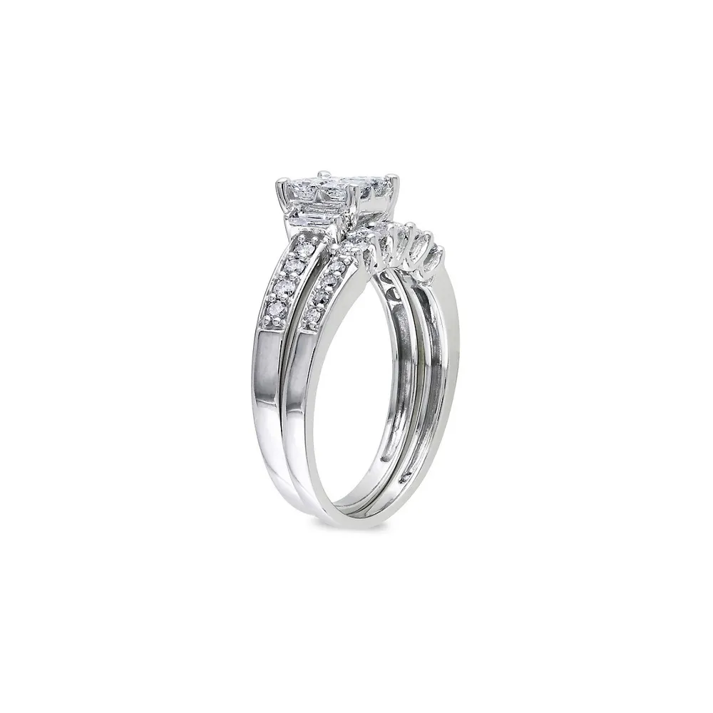 Bague en or blanc 14 K avec diamants de tailles variées 1 ct PT