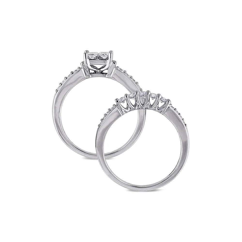 14K White Gold Multi-Shape 1 Total Carat Weight Diamonds Wedding Ring Set