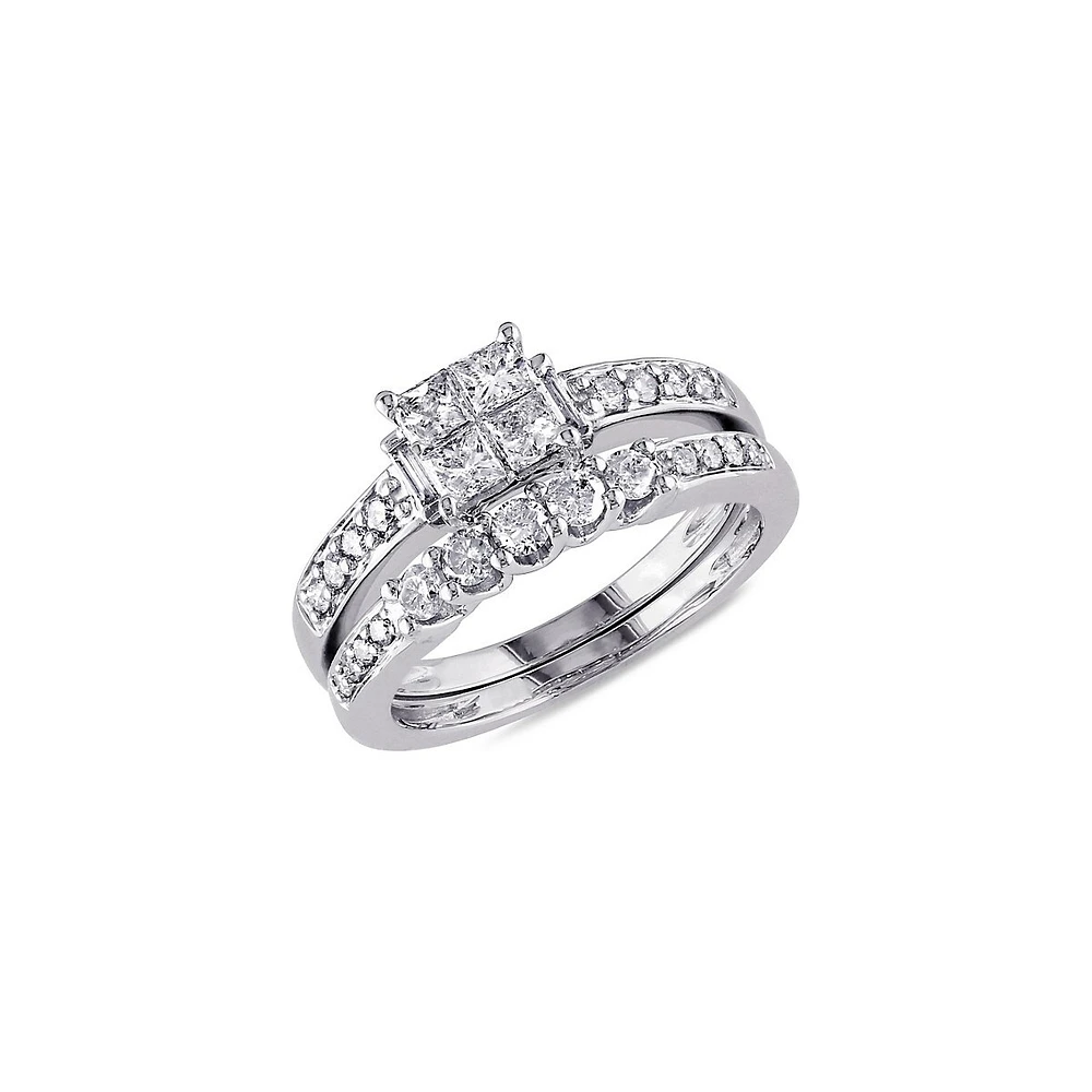 14K White Gold Multi-Shape 1 Total Carat Weight Diamonds Wedding Ring Set