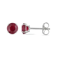 1.1 CT TGW Ruby Ear Pin 14k White Gold Earrings