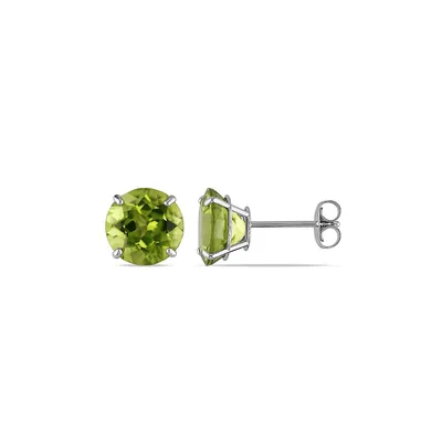 14KW 4ct TGW 8mm Round Peridot Basket 4-Prong Solitaire Earrings