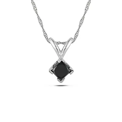 Collier à pendentif avec diamant noir taille princesse de 0,5 ct PT et chaîne en or blanc 14 K