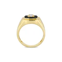 Men's Yellow-Plated Sterling Silver, Onyx & Lab-Grown White Sapphire Ring