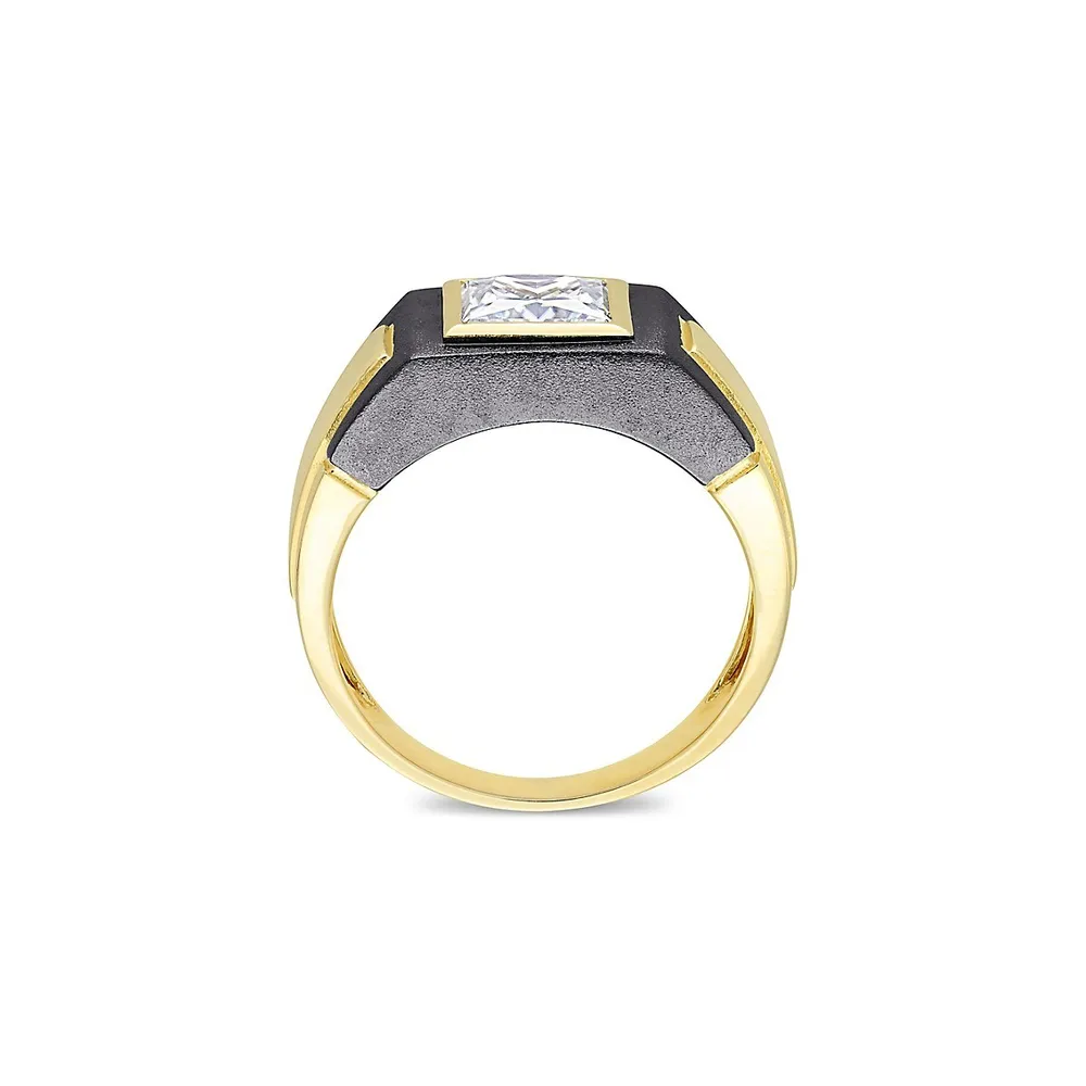 Men's Two-Tone Sterling Silver & 2 CT. D.E.W Created Moissanite Solitaire Ring