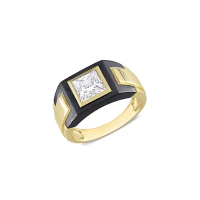 Men's Two-Tone Sterling Silver & 2 CT. D.E.W Created Moissanite Solitaire Ring
