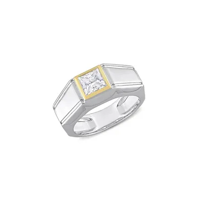 Men's Two-Tone Sterling Silver & 1.2 CT. D.E.W. Created Moissanite Solitaire Ring