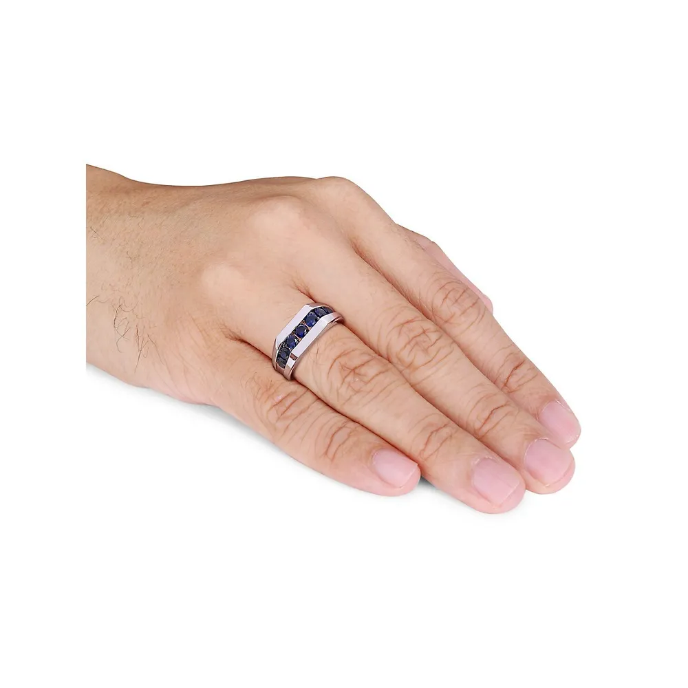 Men's Sterling Silver & Lab-Grown Blue Sapphire Channel-Set Ring