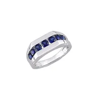 Men's Sterling Silver & Lab-Grown Blue Sapphire Channel-Set Ring