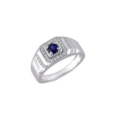 Men's Sterling Silver & Lab-Grown Sapphire Ring