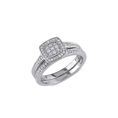 0.24 CT. T.W. Diamond and Sterling Silver Layered Square Halo Bridal Ring