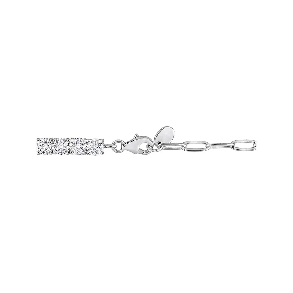 Sterling Silver& Created White Sapphire Semi Tennis Bracelet