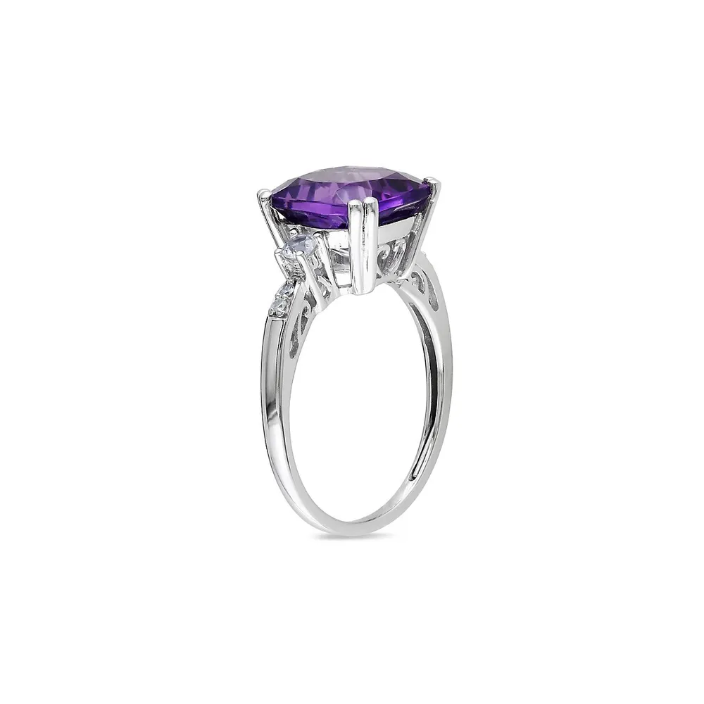 10K White Gold Amethyst, Sapphire And Diamond Accent Ring