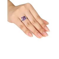 10K White Gold Amethyst, Sapphire And Diamond Accent Ring