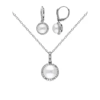 2-Piece Sterling Silver, 8MM-8.5MM Freshwater Cultured Pearl & 0.3 CT. T.W. Diamond Drop Earrings & Pendant Necklace Set