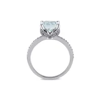 10K White Gold, Aquamarine & 0.06 CT. T. W. Diamond Ring