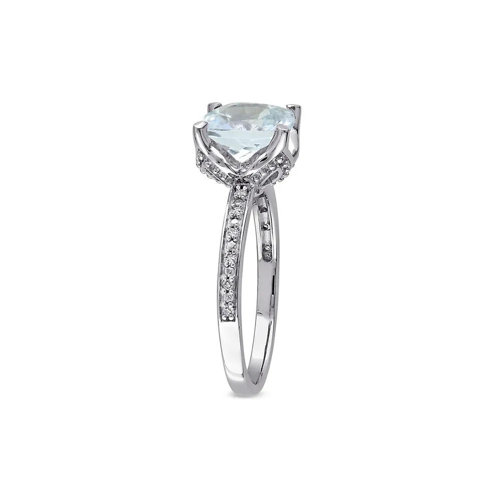 10K White Gold, Aquamarine & 0.06 CT. T. W. Diamond Ring