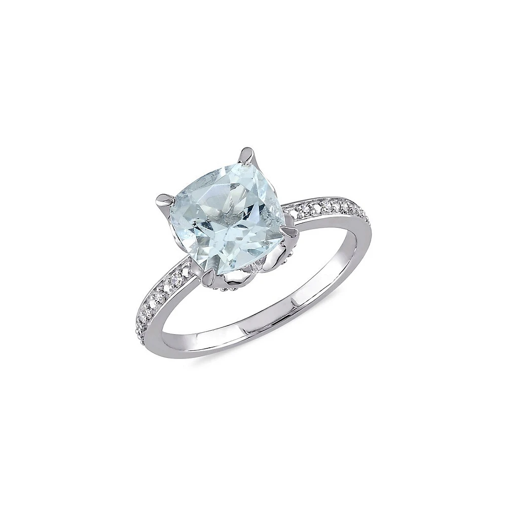 10K White Gold, Aquamarine & 0.06 CT. T. W. Diamond Ring