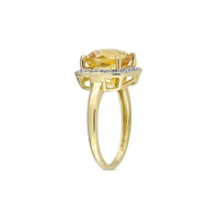 10K Yellow Gold, Citrine & 0.1 CT T.W. Diamond Halo Ring