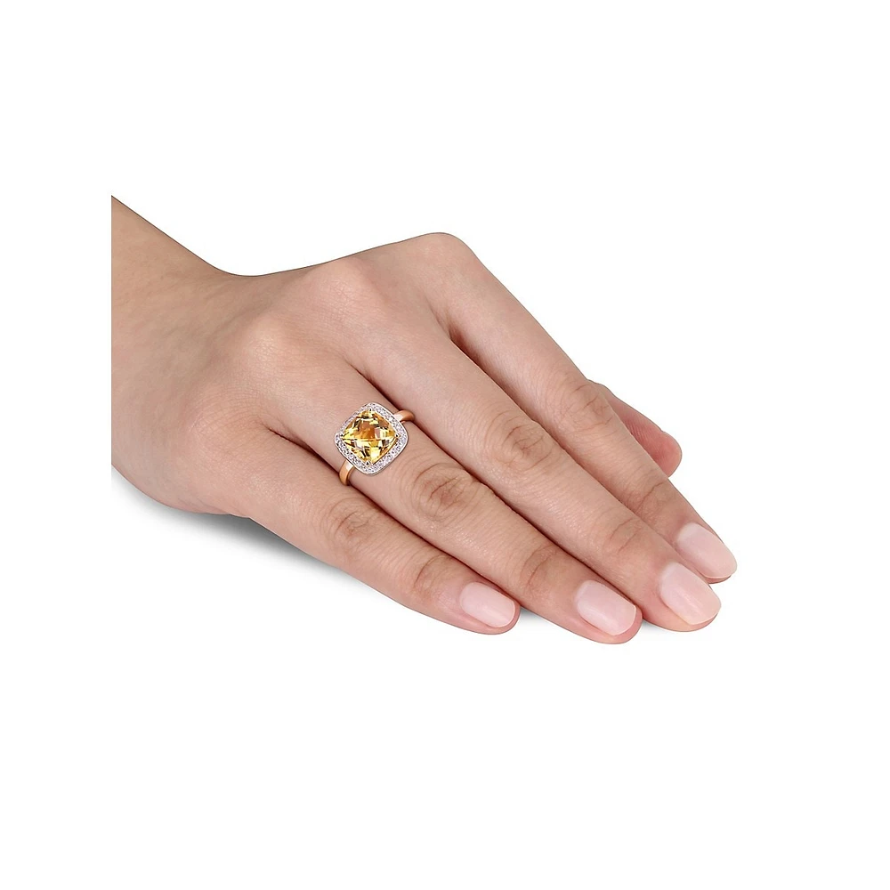 10K Yellow Gold, Citrine & 0.1 CT T.W. Diamond Halo Ring