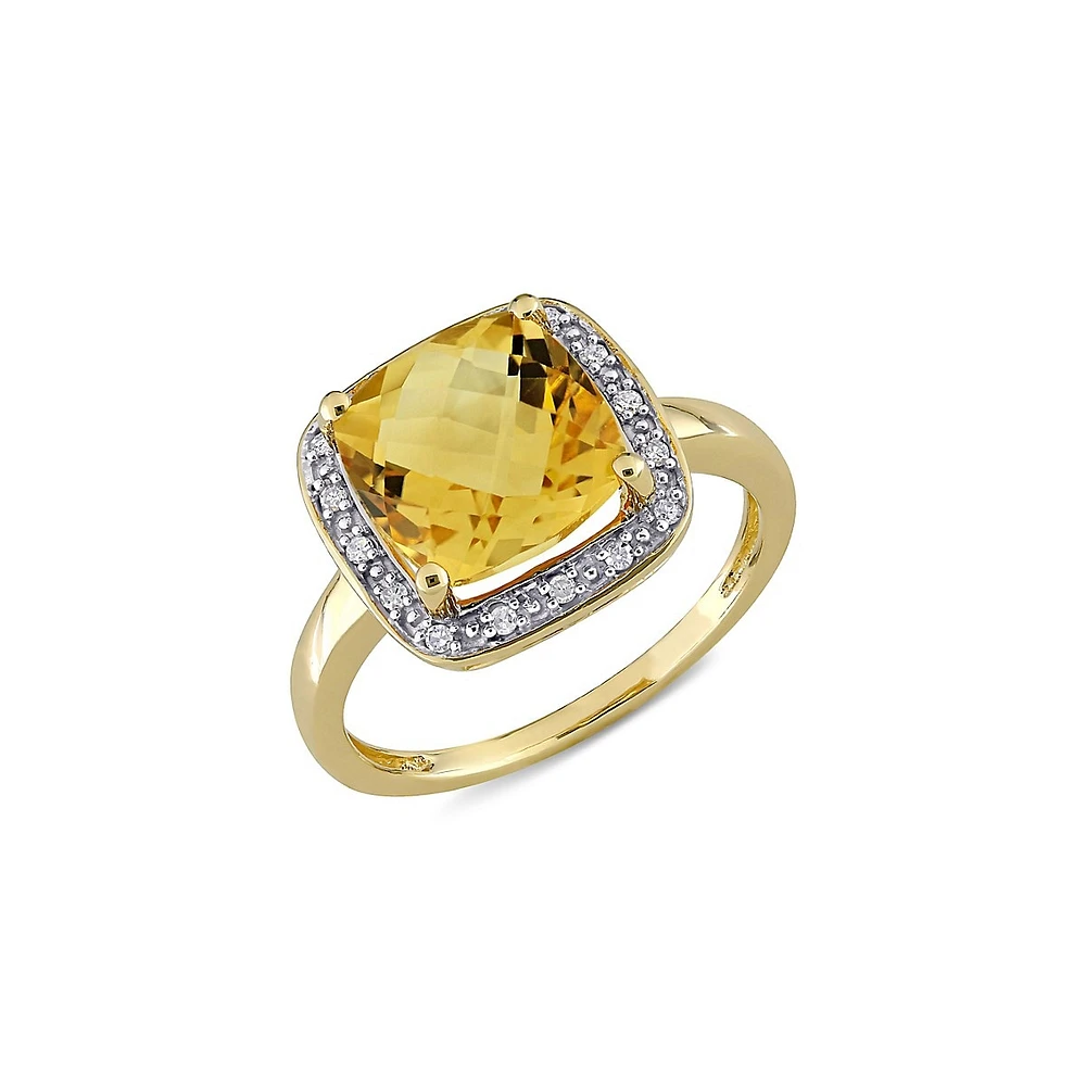 10K Yellow Gold, Citrine & 0.1 CT T.W. Diamond Halo Ring