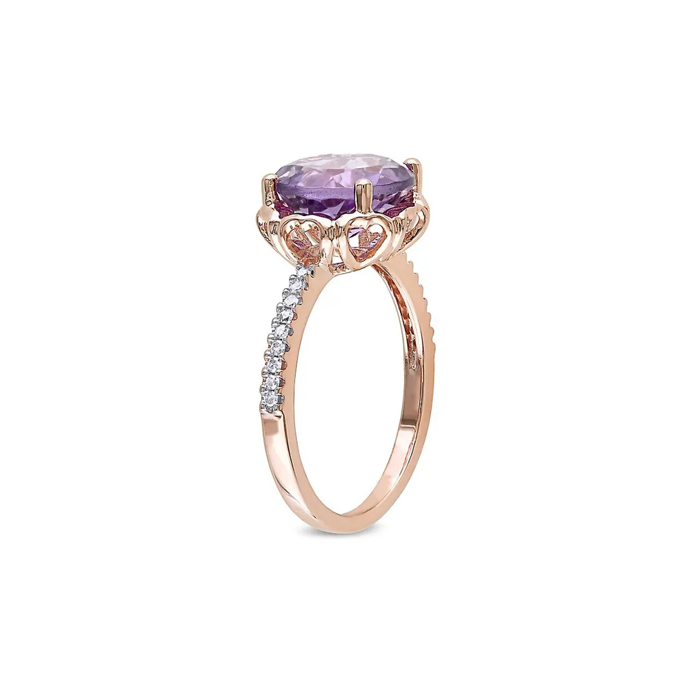 10K Rose Gold, 3 CT. T.G.W Amethyst & 0.1 T.W Diamond Ring