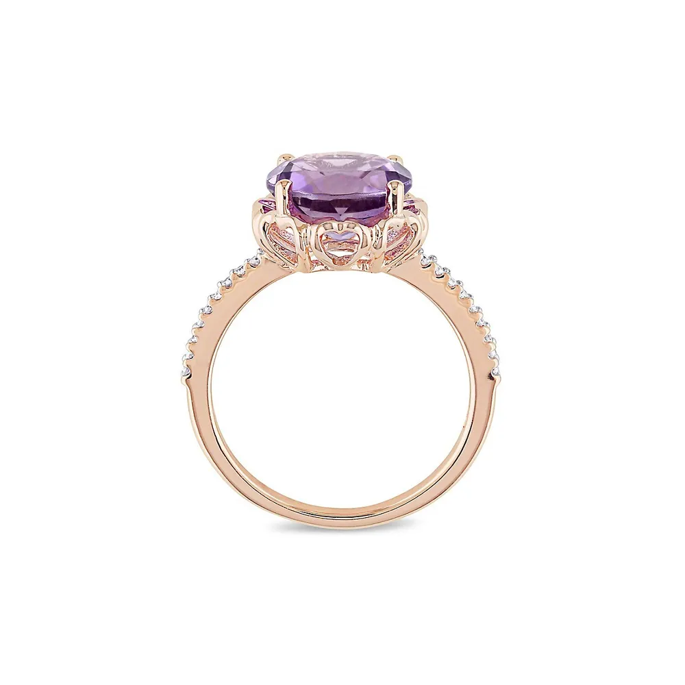 10K Rose Gold, 3 CT. T.G.W Amethyst & 0.1 T.W Diamond Ring