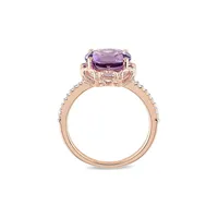 Bague en or rose 10 ct avec améthyste PTC et diamant 0,1 PT