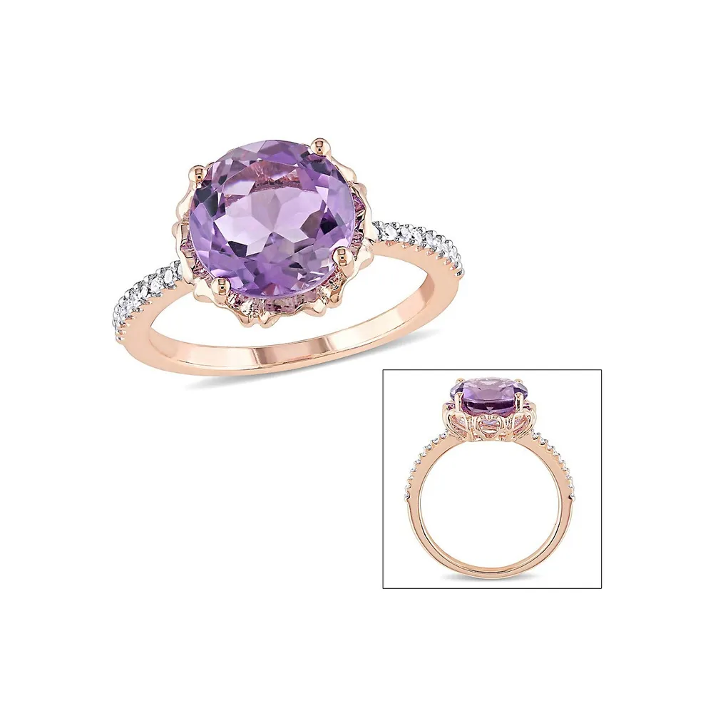 10K Rose Gold, 3 CT. T.G.W Amethyst & 0.1 T.W Diamond Ring