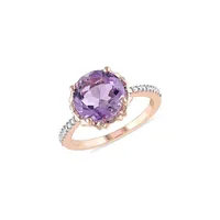 Bague en or rose 10 ct avec améthyste PTC et diamant 0,1 PT