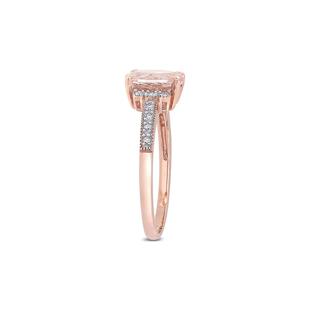 Bague en or rose 10 ct avec morganite de taille ovale et diamants 0,07