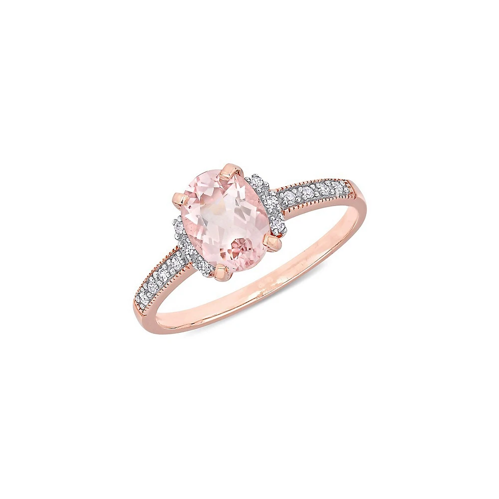 Bague en or rose 10 ct avec morganite de taille ovale et diamants 0,07