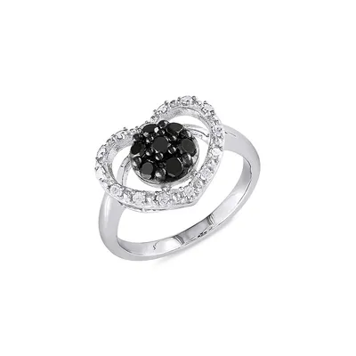 Sterling Silver & 0.5 CT. T.W. Black White Diamond Heart Ring