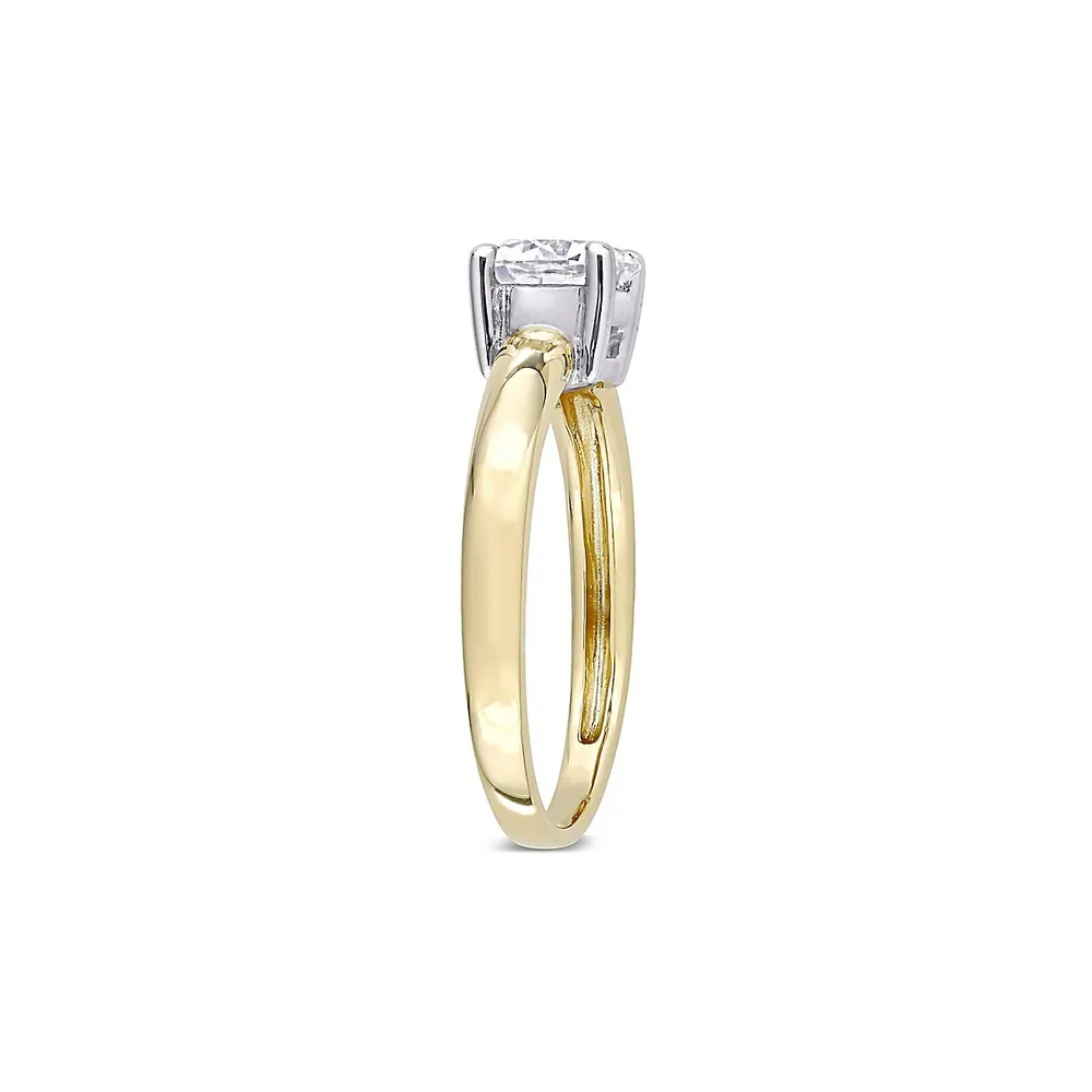 14K Gold Twotone& 0.7 CT T.G.W Moissanite Solitaire Engagement Ring