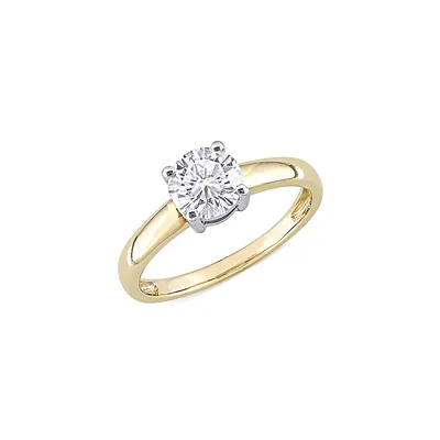 14K Gold Twotone& 0.7 CT T.G.W Moissanite Solitaire Engagement Ring