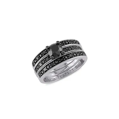 Black Rhodium-Plated Sterling Silver & 1.1 CT. T.W. Diamond 3-Piece Bridal Ring Set