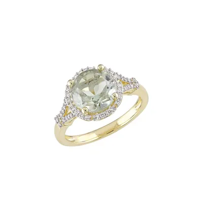 14K Yellow Gold Amethyset Ring with 0.2CT Diamonds