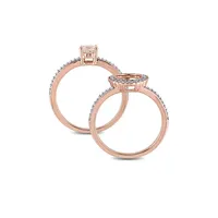 Set of 2 10K Rose Gold, Morganite & 0.33 CT. T.W. Diamond Stackable Rings