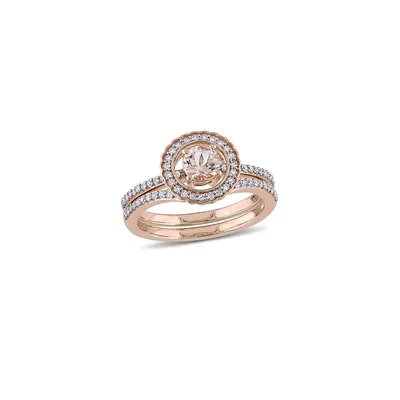 Ensemble de deux bagues empilables en or rose 10 ct avec morganite et diamants 0,33 PT