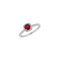 Vault 14K White Gold, Yellow Gold and Ruby Halo Ring with 0.14 CT. T.W. Diamond