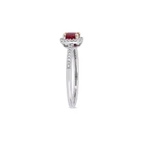 Vault 14K White Gold, Yellow Gold and Ruby Halo Ring with 0.14 CT. T.W. Diamond