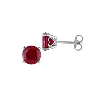 Sterling Silver & Created Ruby Stud Earrings