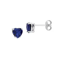 Sterling Silver & 1.8 CT. T.W. Created Blue Sapphire Heart Stud Earrings