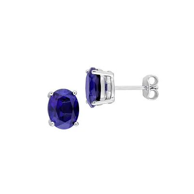 Sterling Silver & Lab-Created Blue Sapphire Oval Stud Earrings